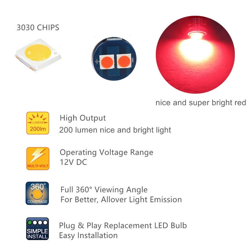 WLJH T10 Led Bulb Pc194 Pc195 Pc168 Dash Lights Instrument Cluster Bulbs Lights Twist Locks Socket Base Dashboard Panel Gauge w5w 194 Led 12V Easy To Install (Red,Pack of 6) - Image 4